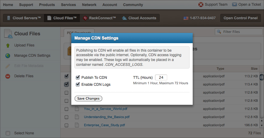 Publishing Containers to CDN and Setting the TTL